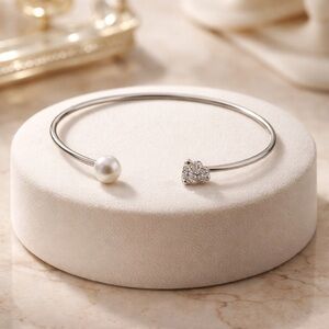 Faux Pearl and Cubic Zirconia Metal Bracelet